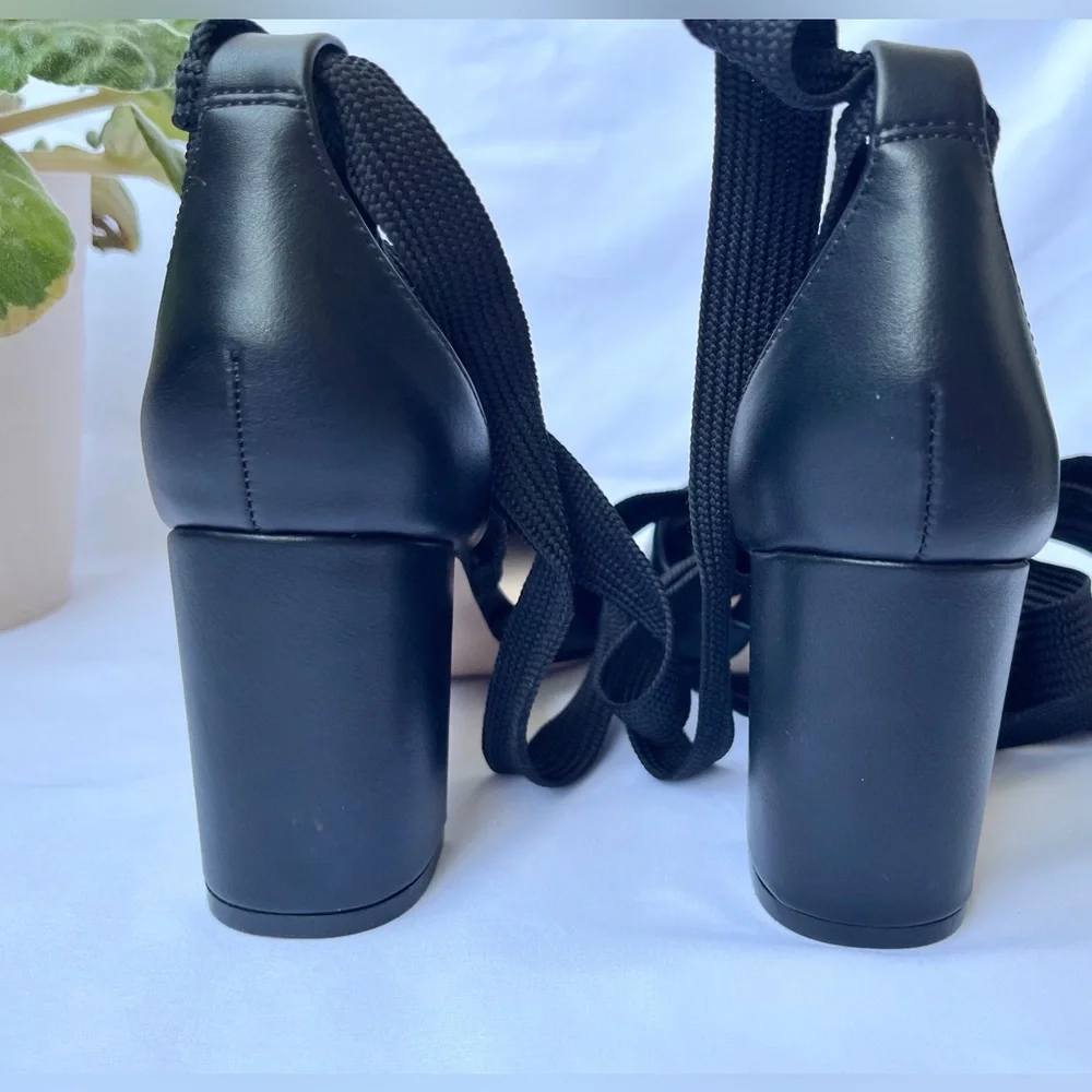 H&M | Black Tie-Up Block Heels - Picture 12 of 16